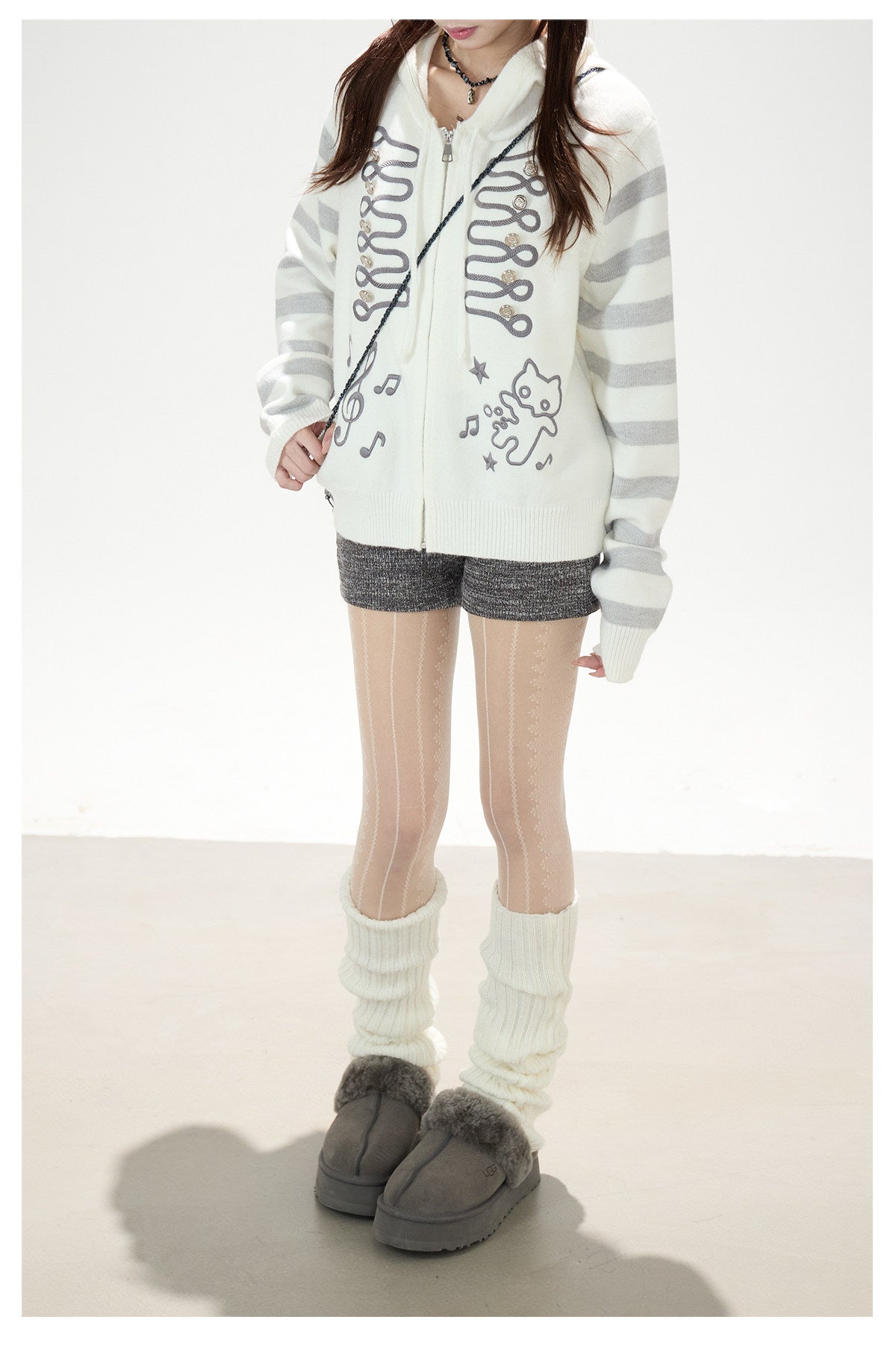 Doodle Stripe Hooded Knit Zip Cardigan