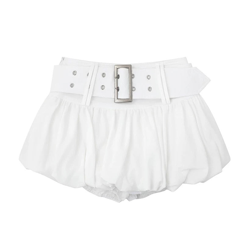 Polka-Dot Lace-Up Layered Long Sleeve Top & White Mini Skirt