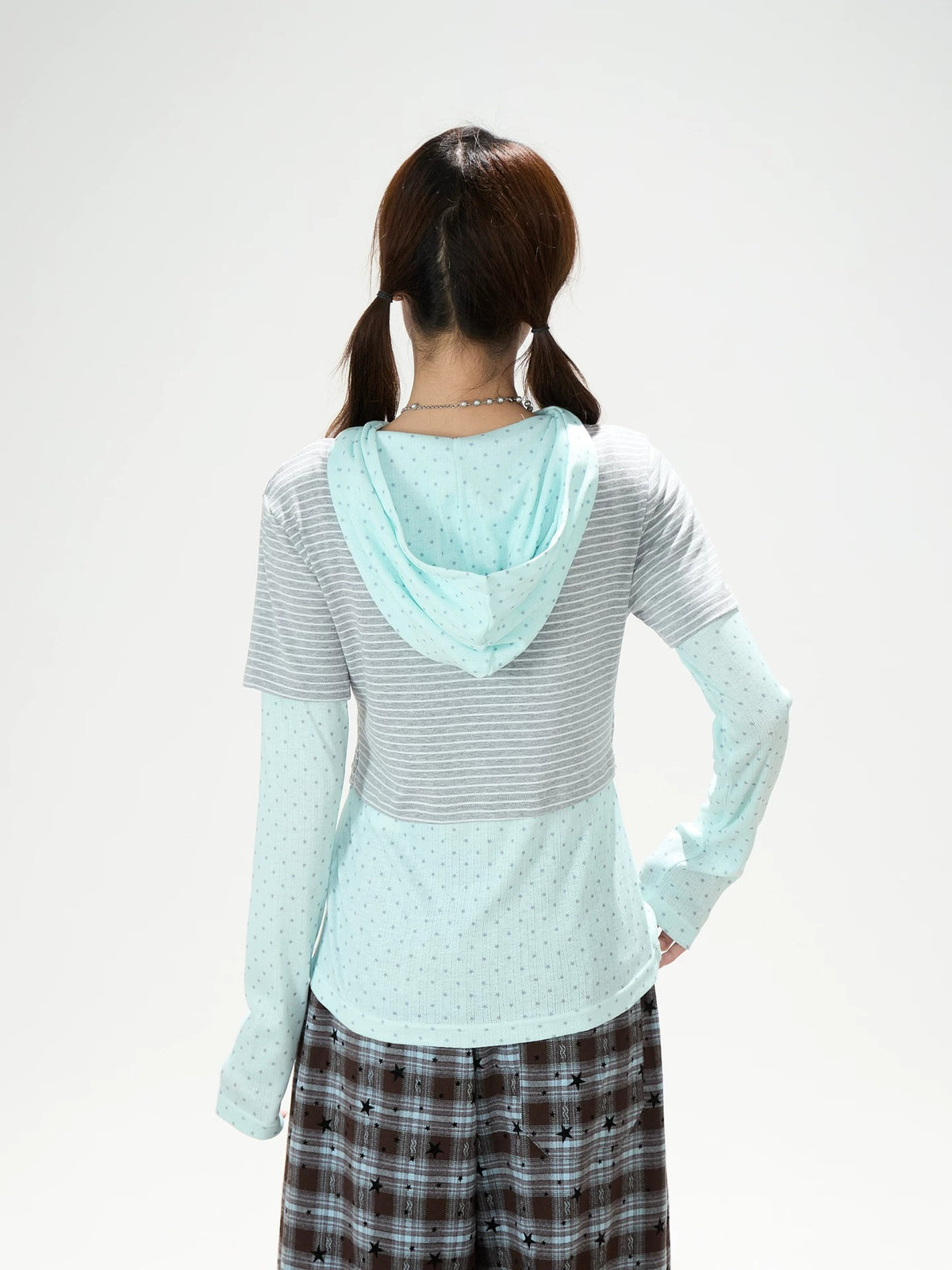 Striped Polka-Dot Layered Two-Piece Top Set & Star Patch Wide-Leg Jeans