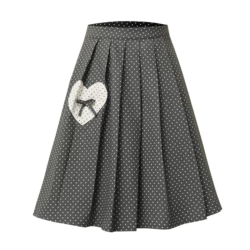 Striped Off-Shoulder Long Sleeve Top & Polka-Dot Midi Skirt