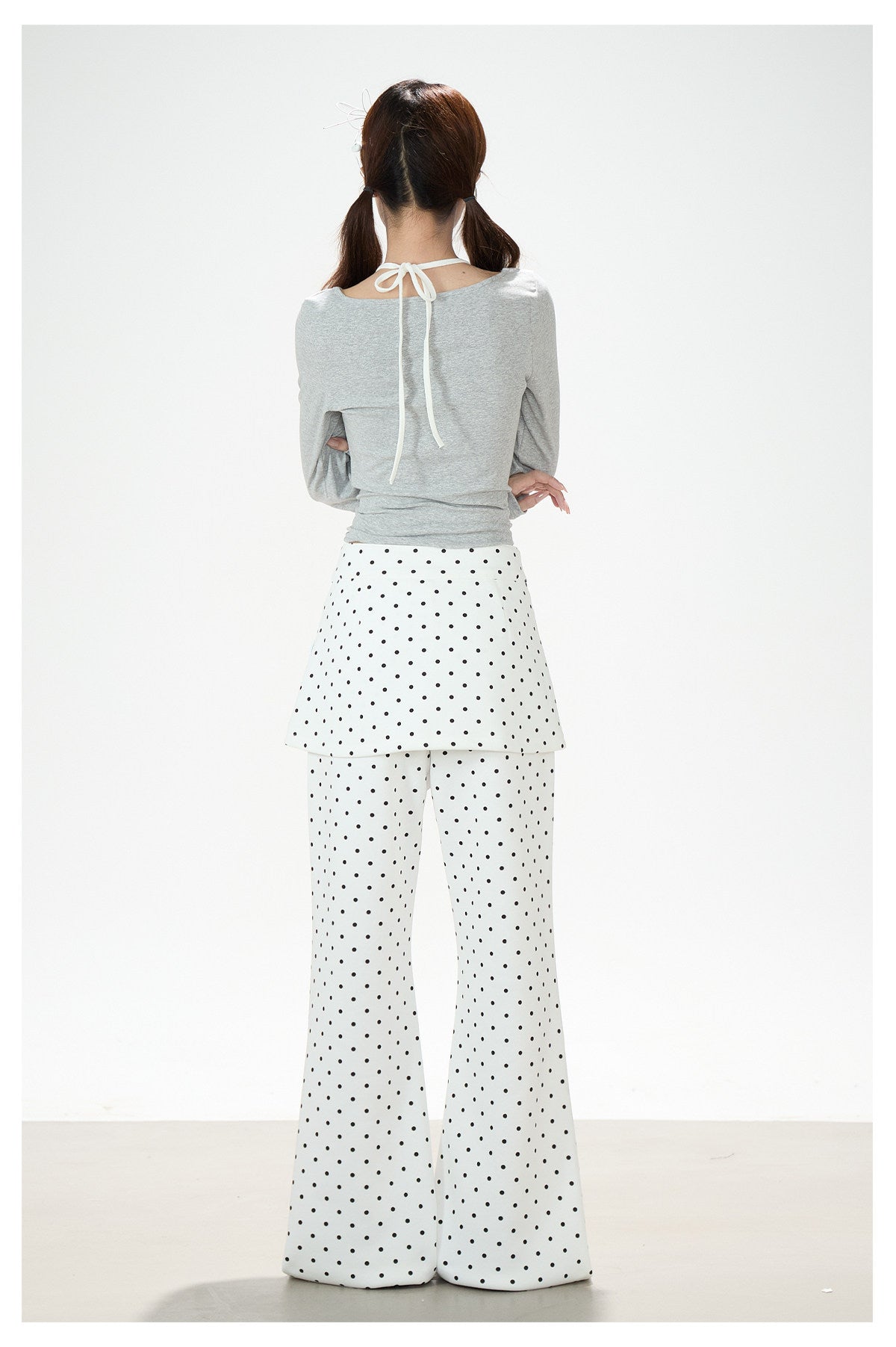 Polka-Dot Skirt-Layer Flared Sweatpants