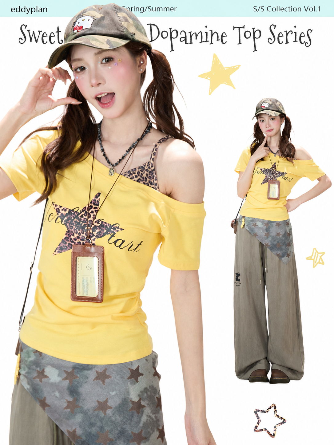 Leopard Star Off-Shoulder Layered Tee