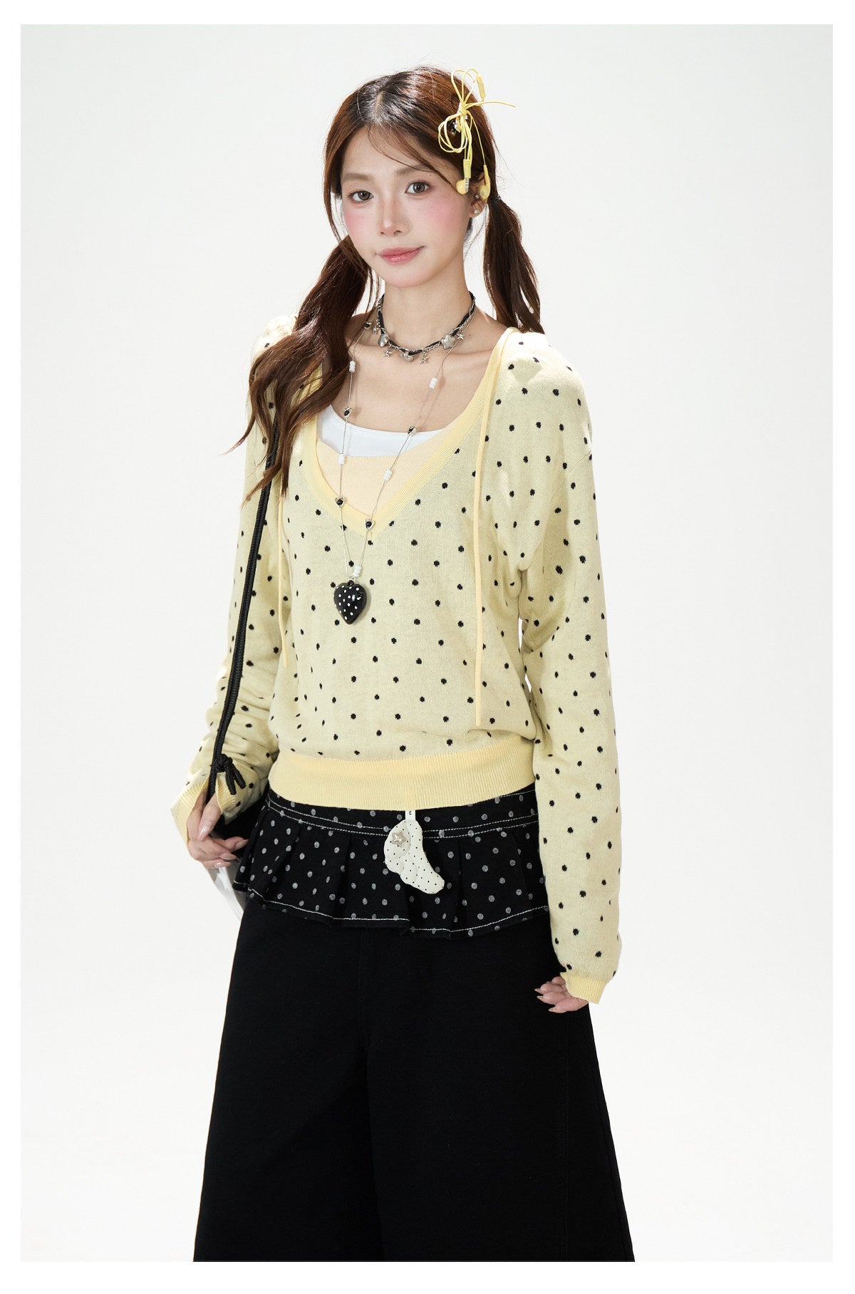 Polka-Dot Hooded Knit Sweater