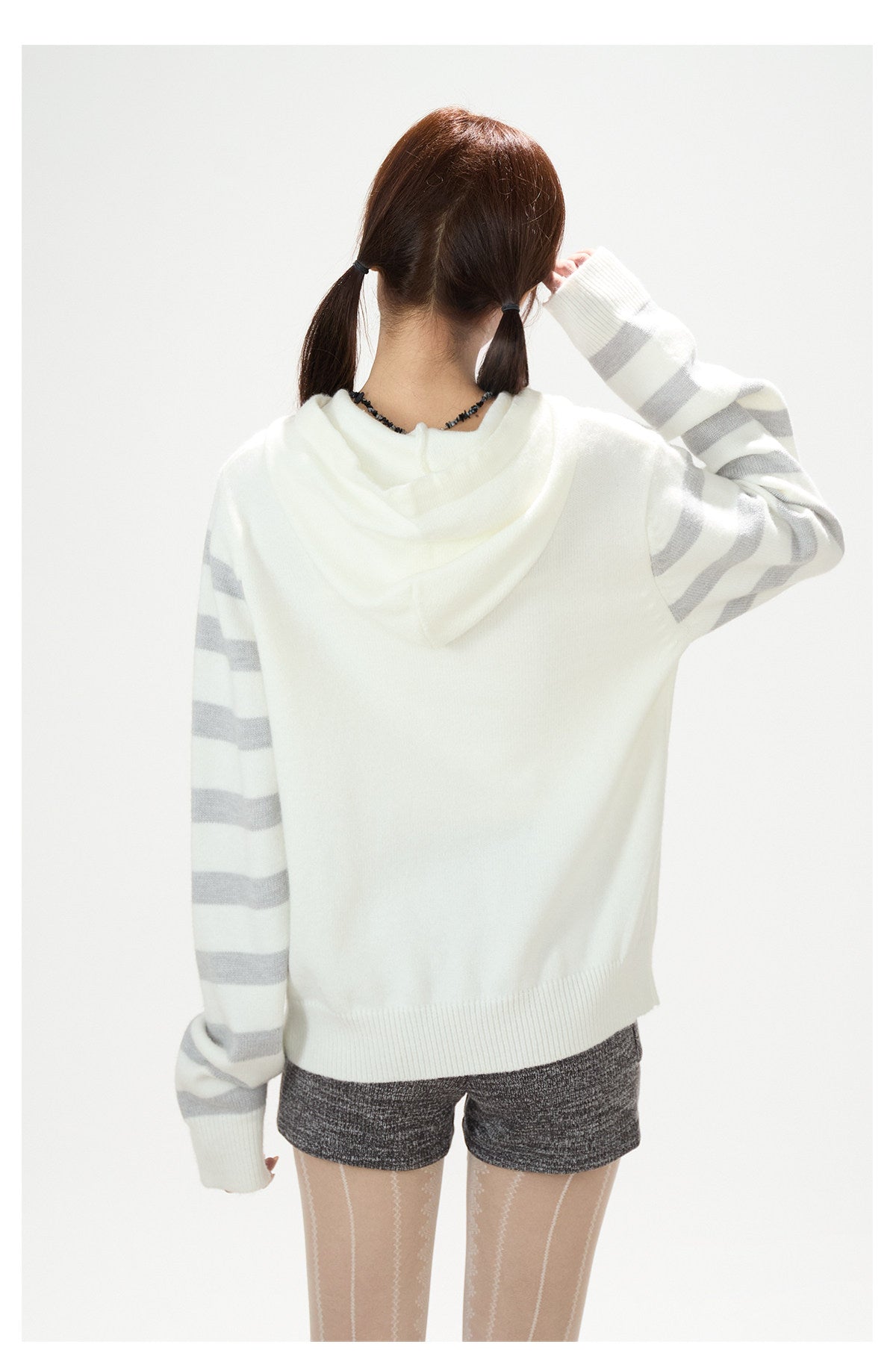 Doodle Stripe Hooded Knit Zip Cardigan