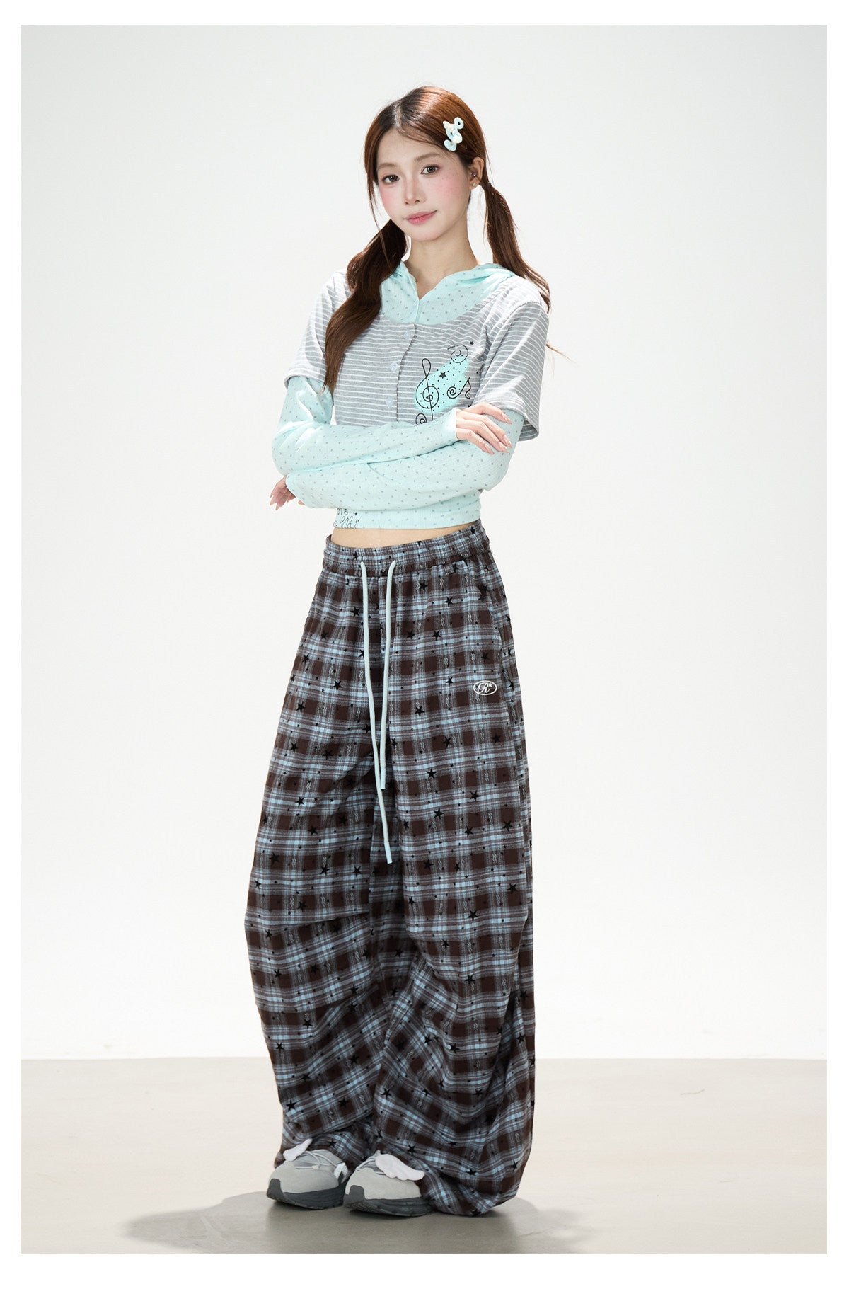 Star Plaid Wide-Leg Pants