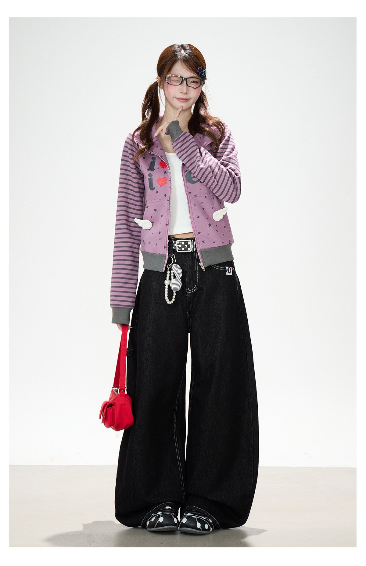 Washed Black Curved Wide-Leg Jeans