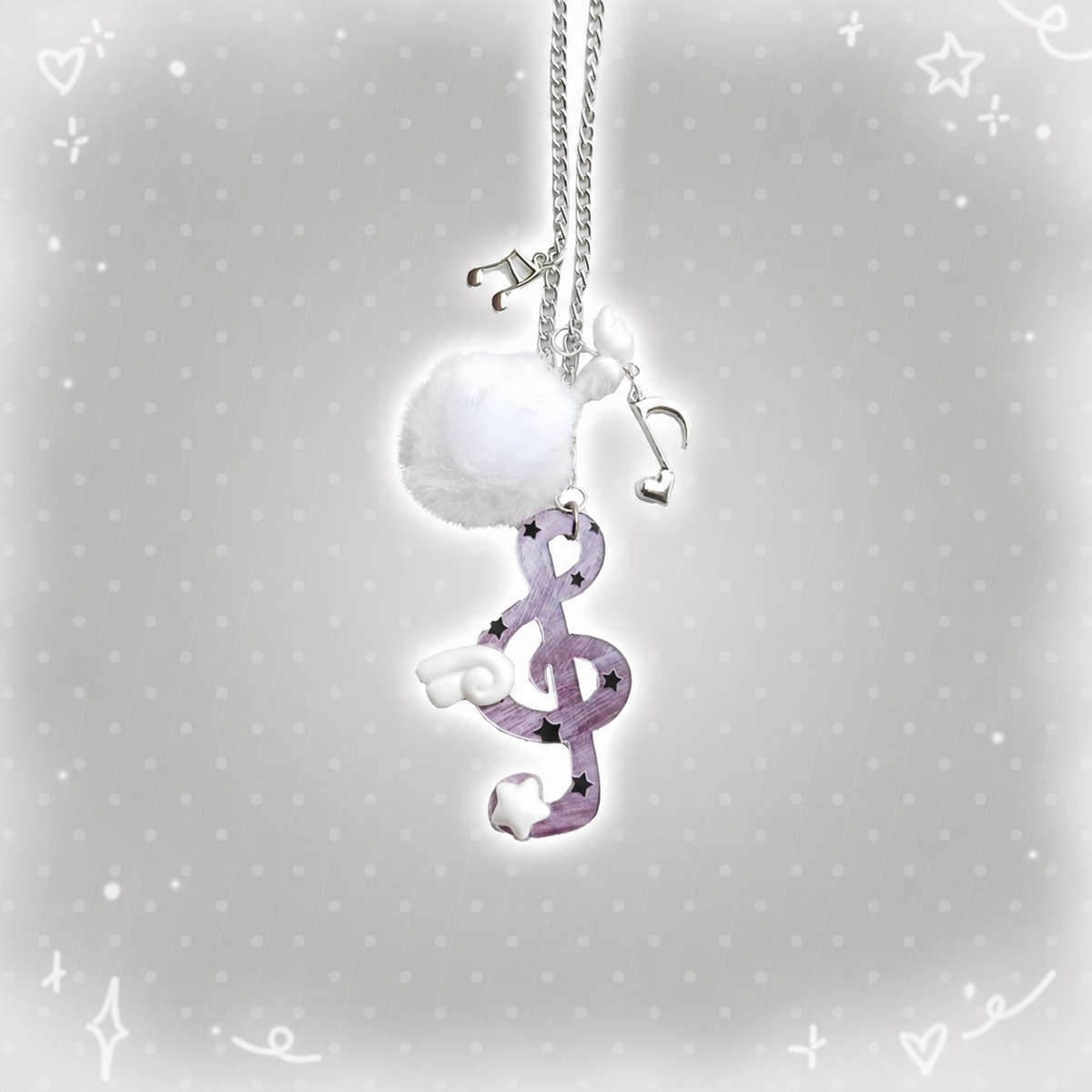 Winged Music Note Pom-Pom Necklace