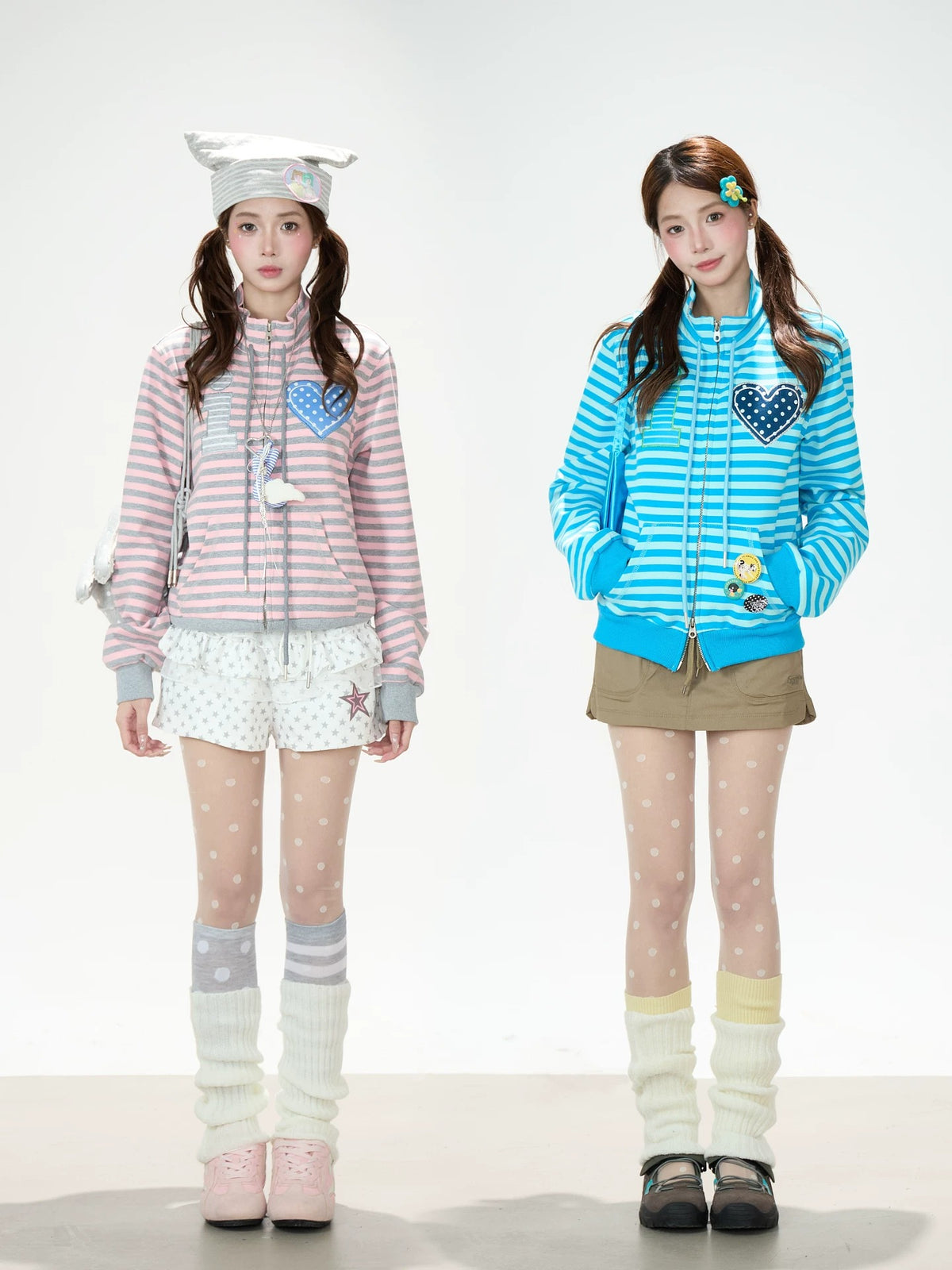 Heart Stripe Zip-Up Sweatshirt Jacket & White Star Shorts