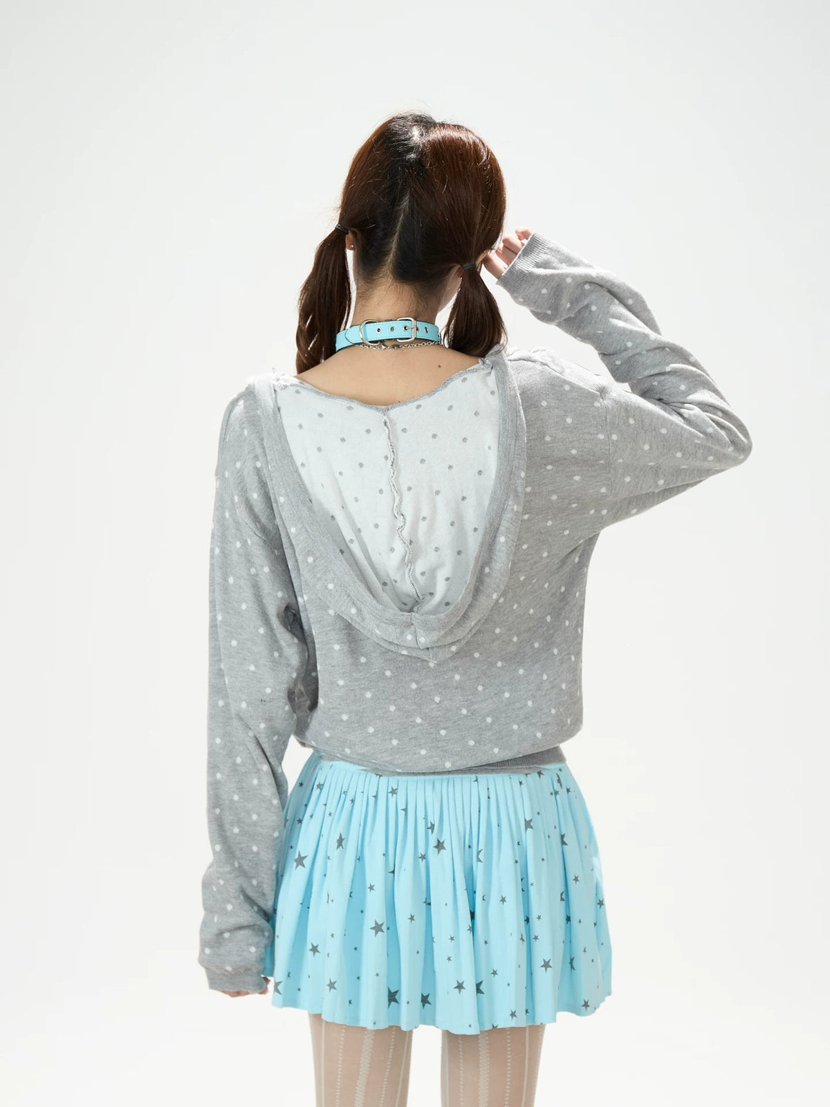 Polka-Dot Hooded Knit Sweater