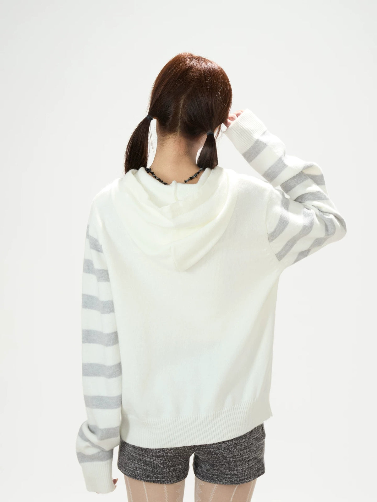 Doodle Stripe Hooded Knit Zip Cardigan