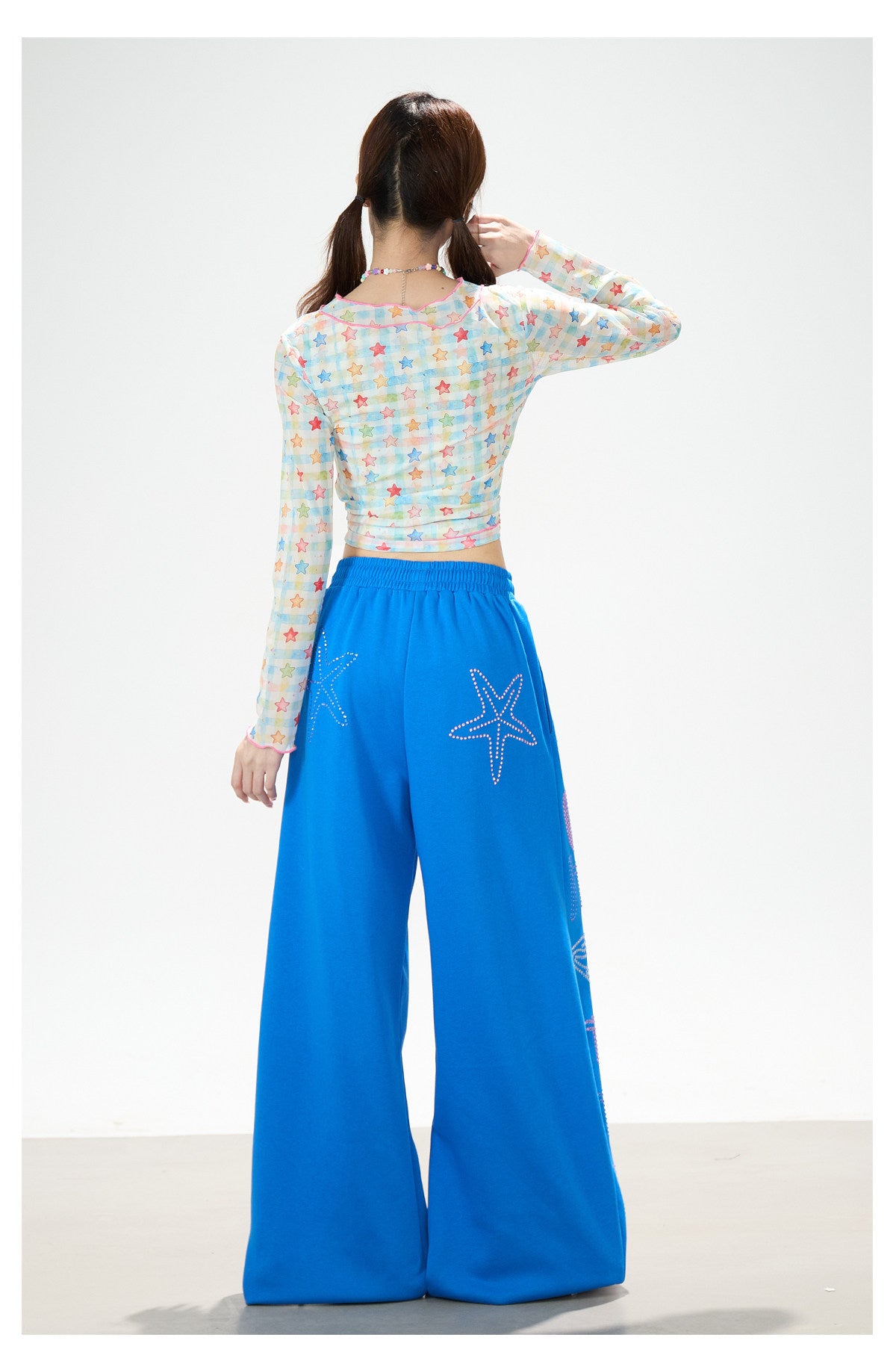 Pantalon de survêtement à jambes larges avec strass motif étoile de mer