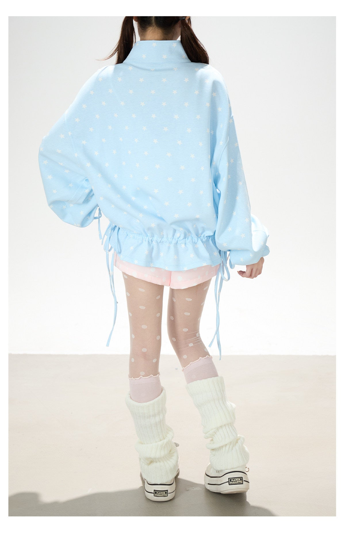 Allover Star Zip-Up Sweatshirt Jacket & Blue Plaid Tiered Midi Skirt