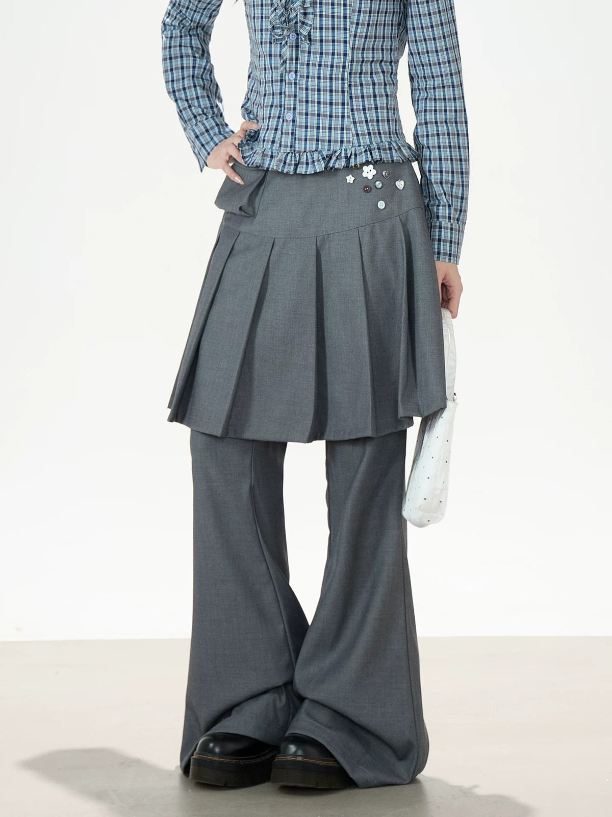 Pleated Skirt-Layer Flared Pants