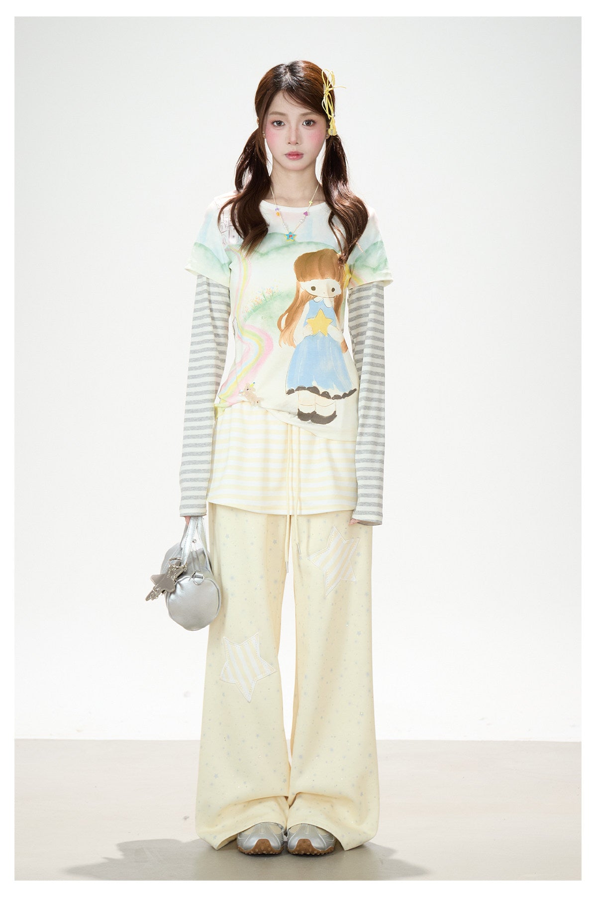Star Patch Layered Wide-Leg Sweatpants