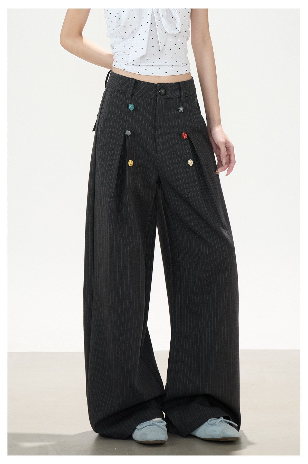 Pinstripe Charm Wide-Leg Trousers