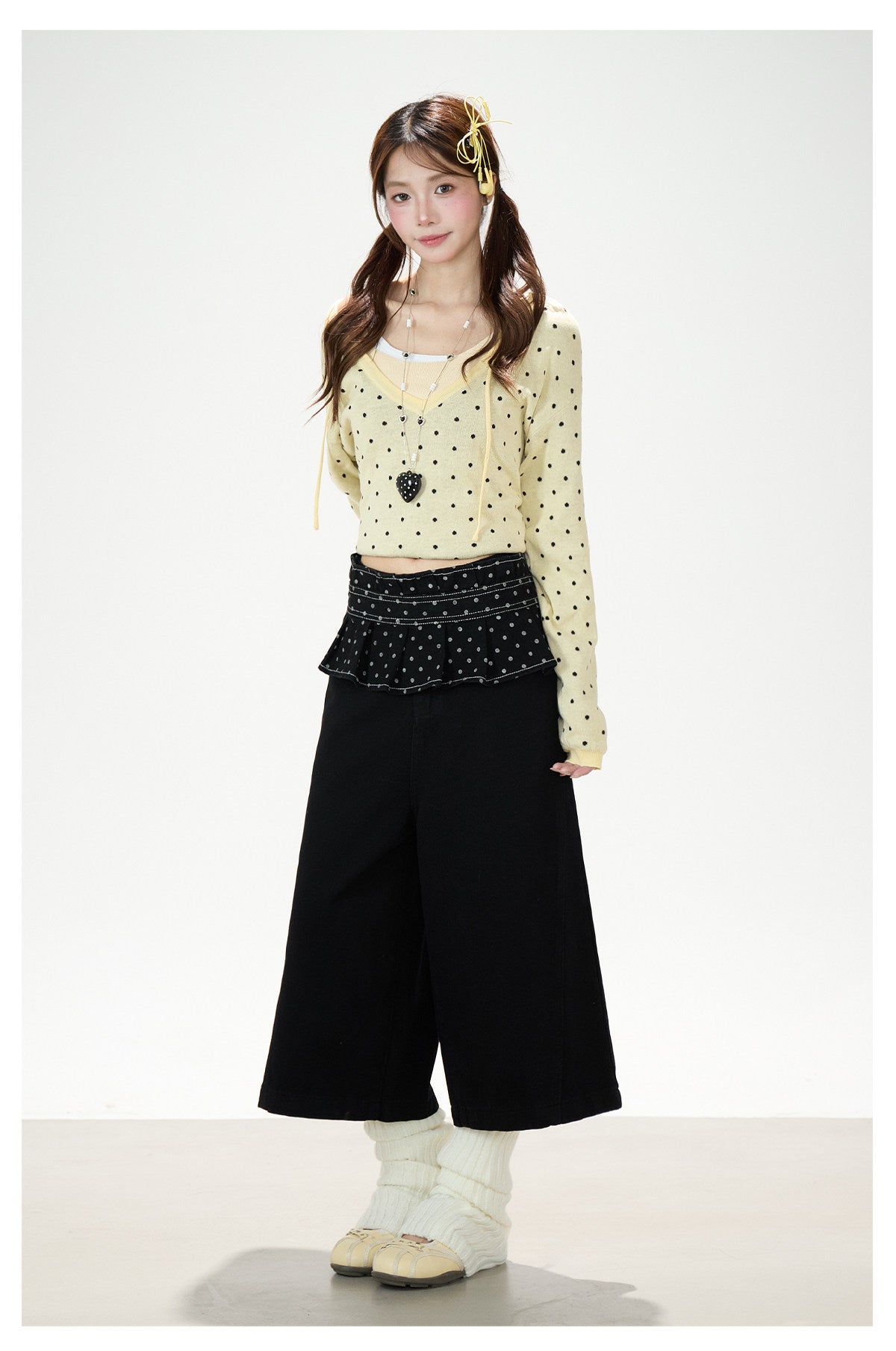 Polka-Dot Hooded Knit Sweater