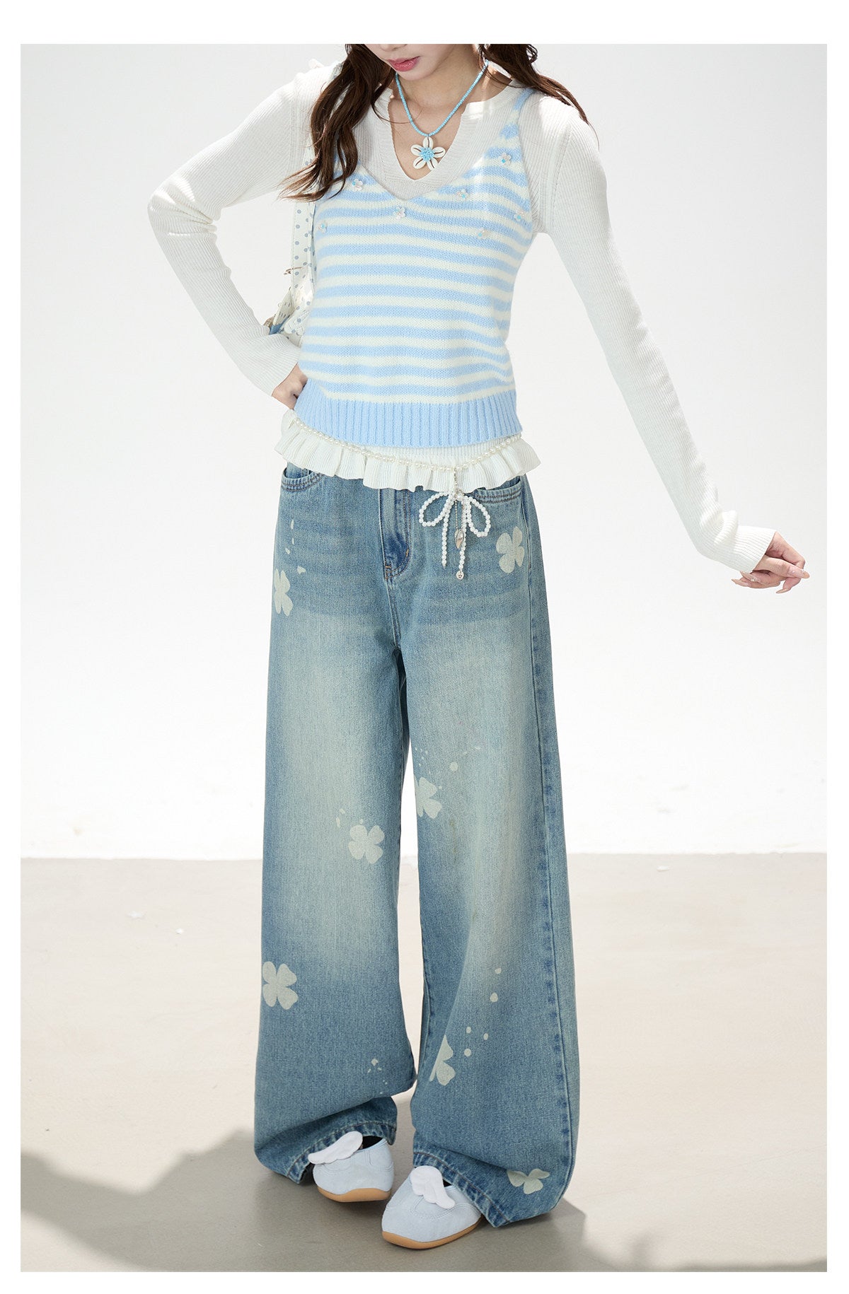 Soft Stripe Knit Vest & Long Sleeve Layered Two-Piece Set