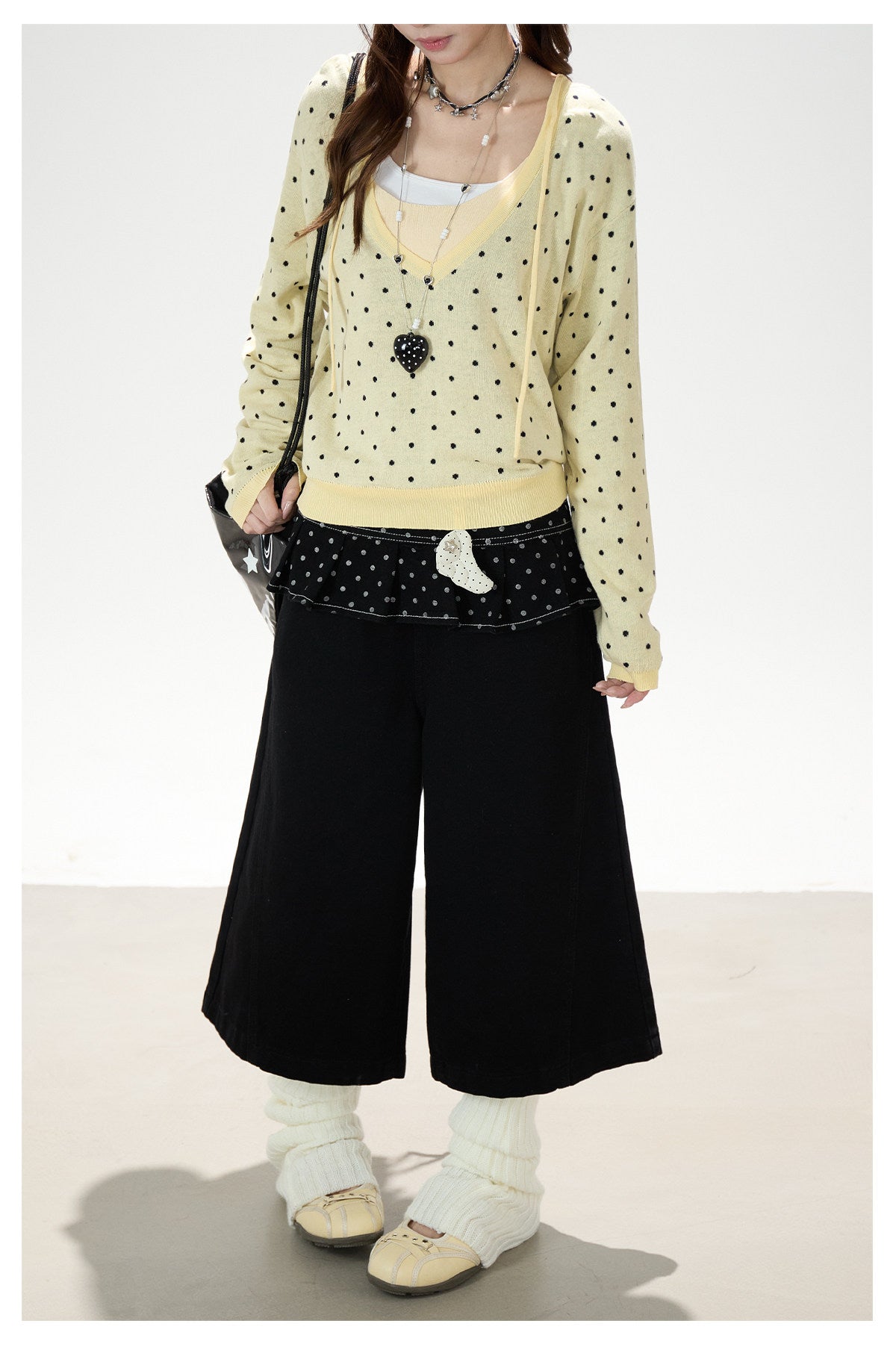 Polka-Dot Hooded Knit Sweater