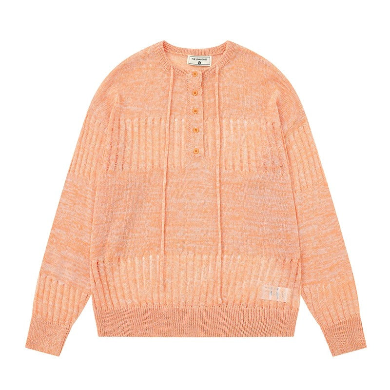 Openwork Knit Long Sleeve Top & Light Blue Layered Ruffle Mini Skirt