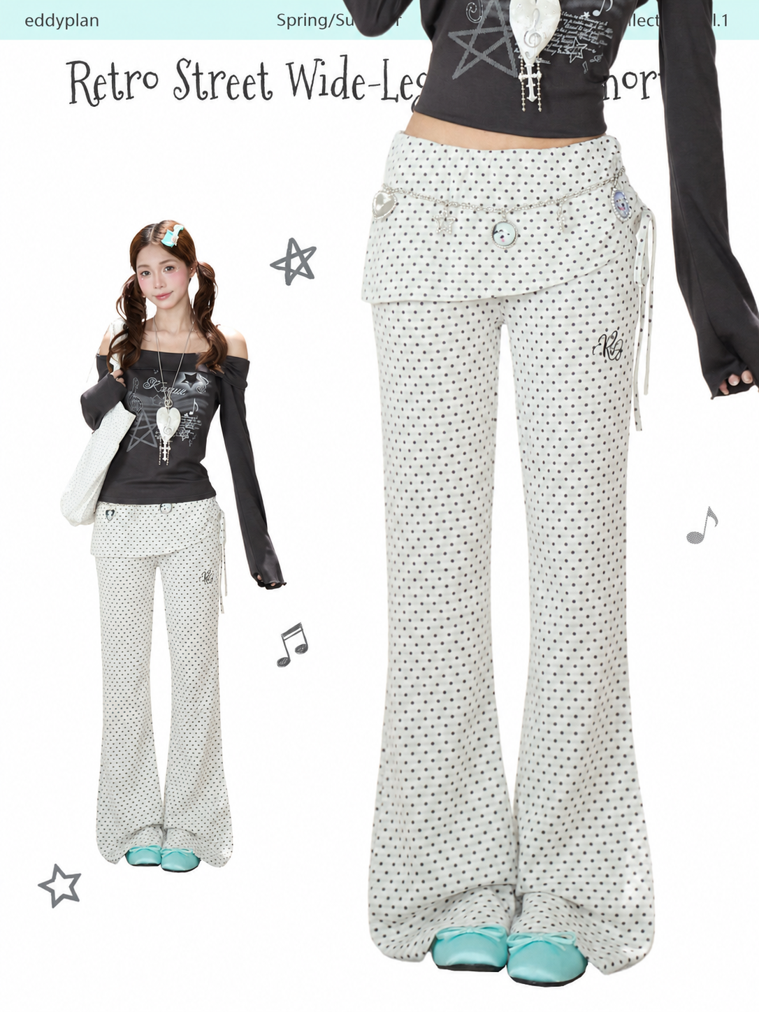 Polka Dot Wrap-Panel Flare Pants