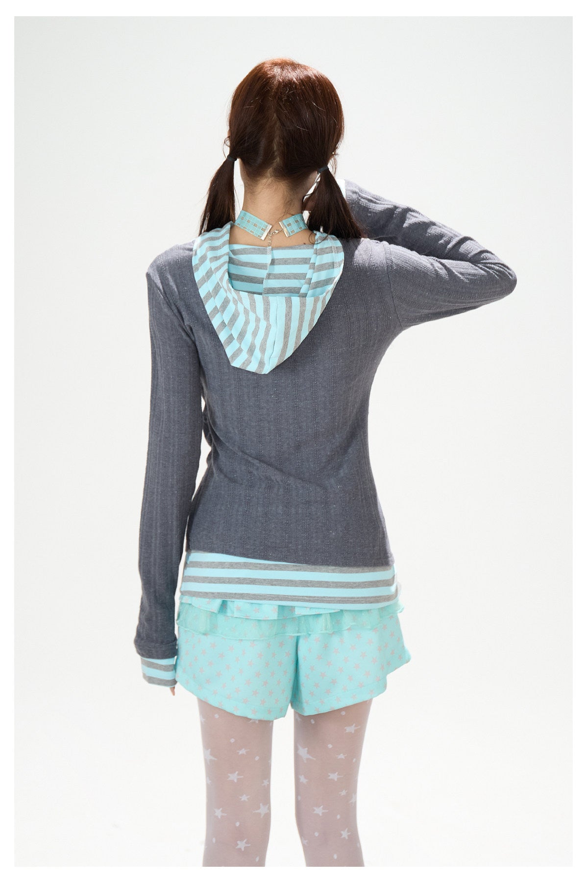 Angel Wing Graphic Hooded Stripe Layered Long Sleeve Top