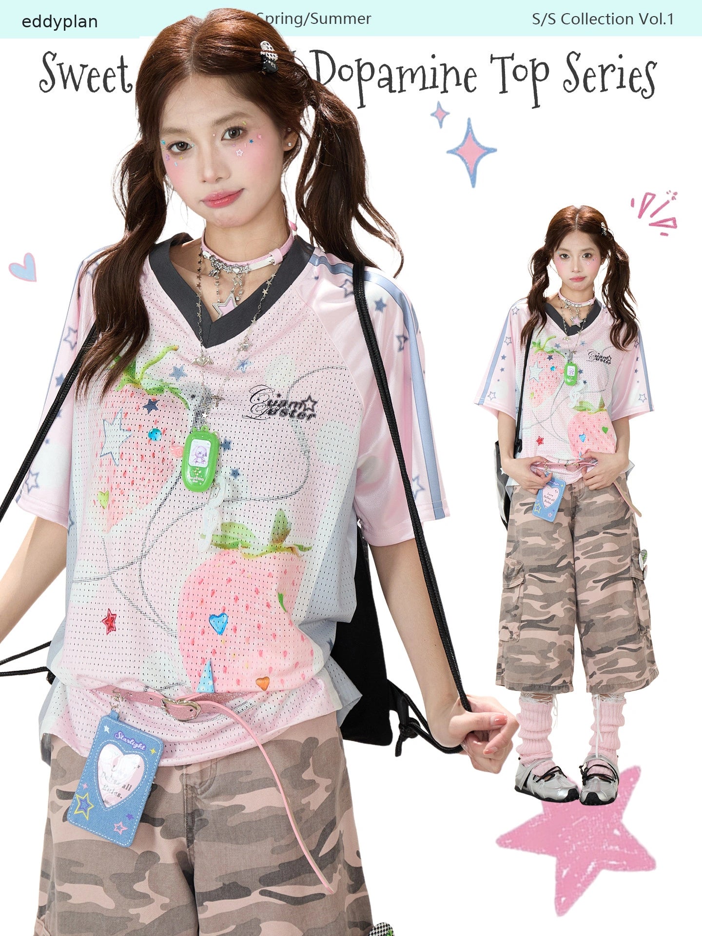 Angel Fruit Mesh Tee & Pink Camo Cargo Shorts