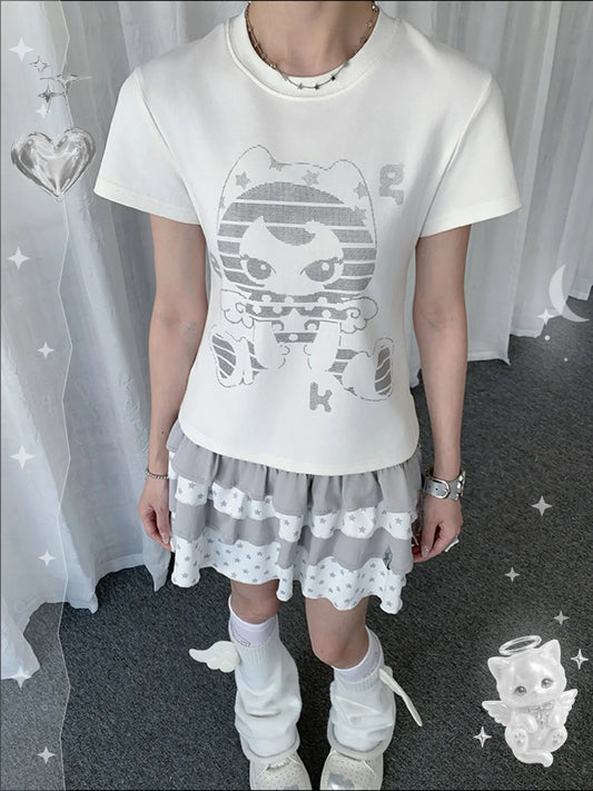 Angel Kitty Star Graphic Fitted Tee