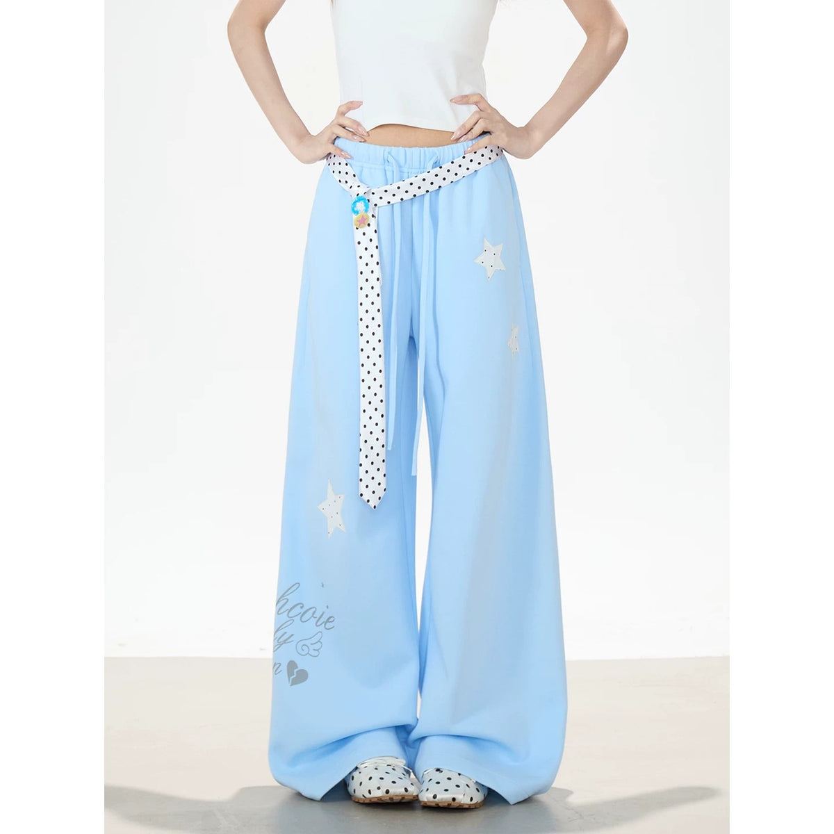 Bow Music Note Polka-Dot Zip-Up Hoodie & Blue Star Wide-Leg Pants