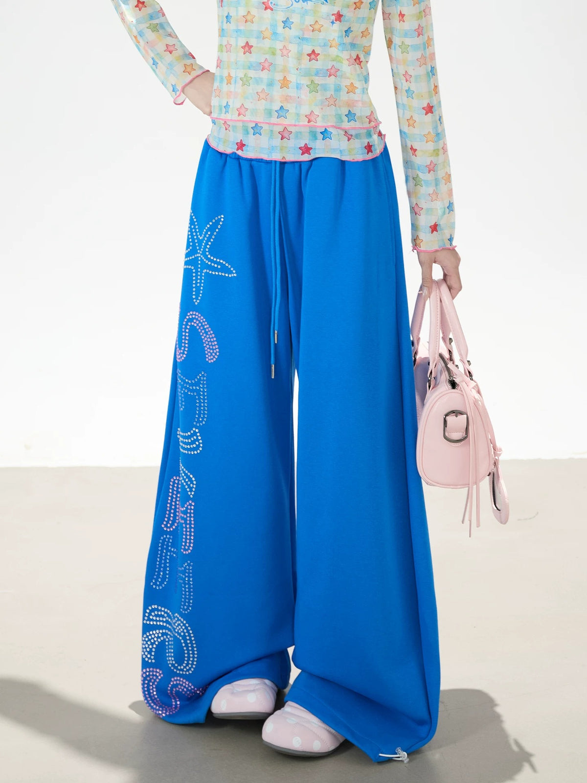 Pantalon de survêtement à jambes larges avec strass motif étoile de mer