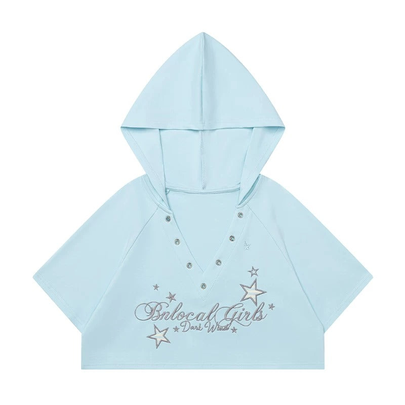Graphic Cropped Hooded Tee, Striped Layering Long Sleeve Top & Tiered Mini Skirt