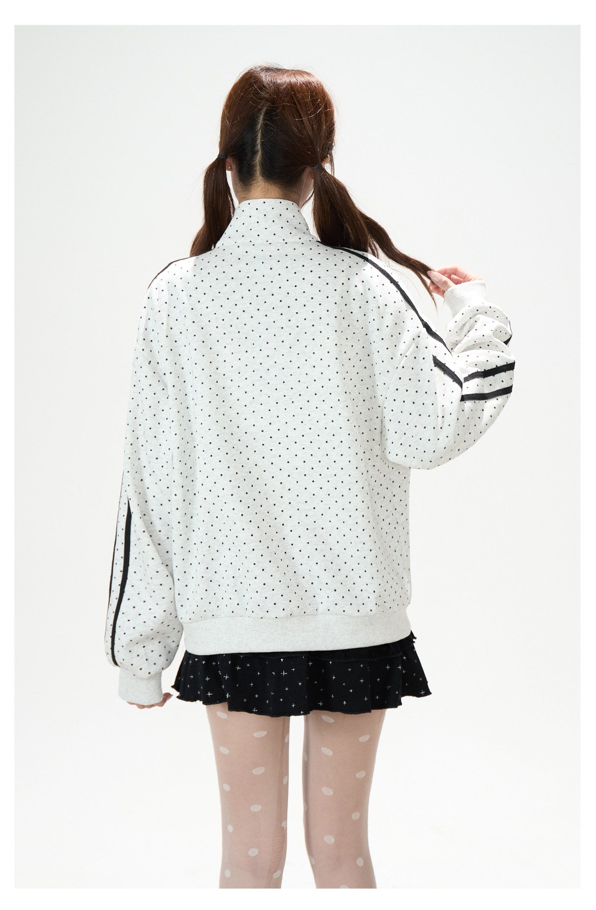 Polka-Dot Stripe Asymmetric Button Jacket & Star Print Shorts