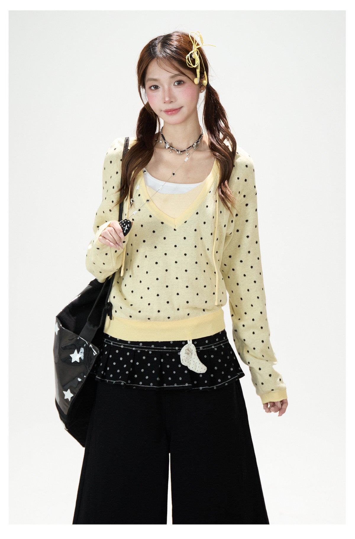 Polka-Dot Hooded Knit Sweater