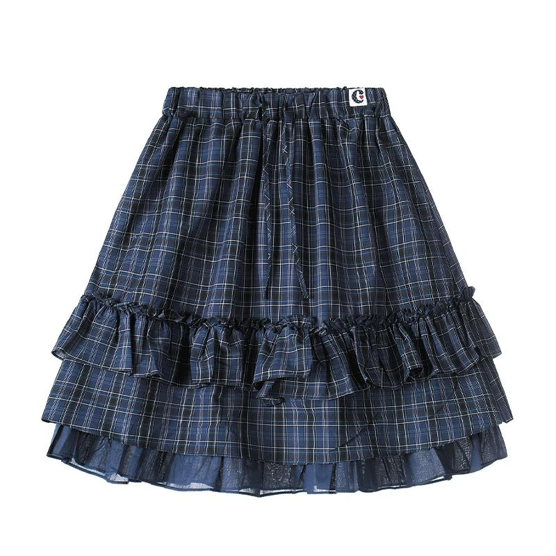 Allover Star Zip-Up Sweatshirt Jacket & Blue Plaid Tiered Midi Skirt