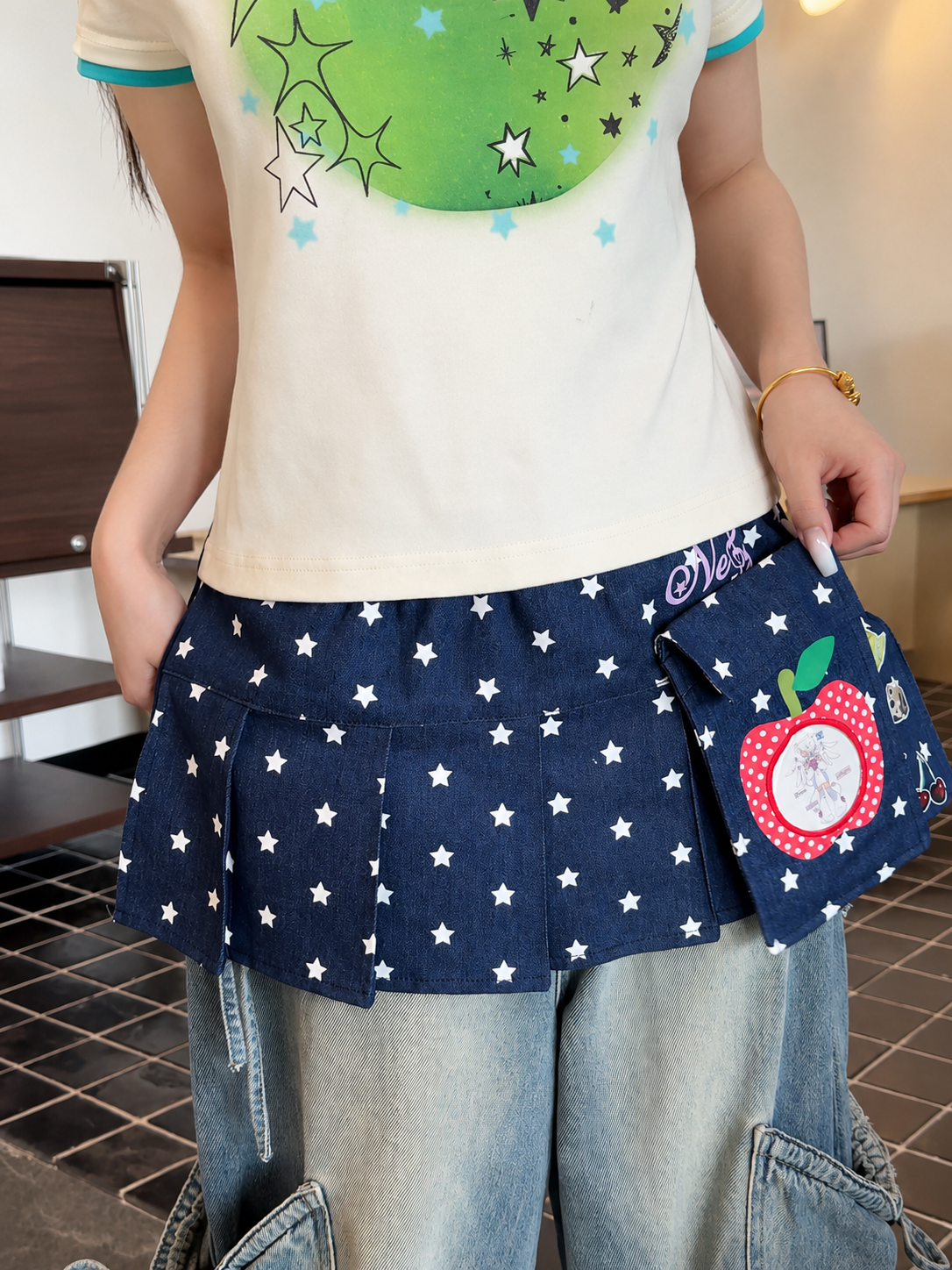 Sweet Apple Star Denim Skirt Overlay