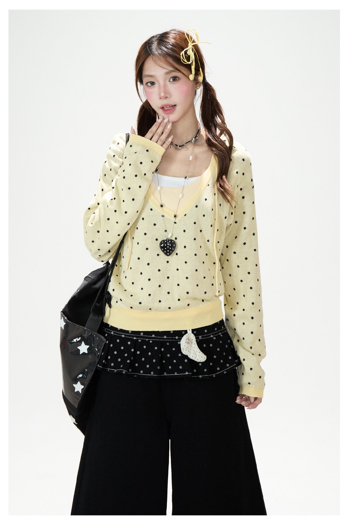 Polka-Dot Hooded Knit Sweater