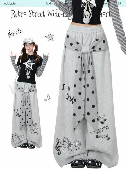 Music Note Star Tie-Waist Wide-Leg Sweatpants