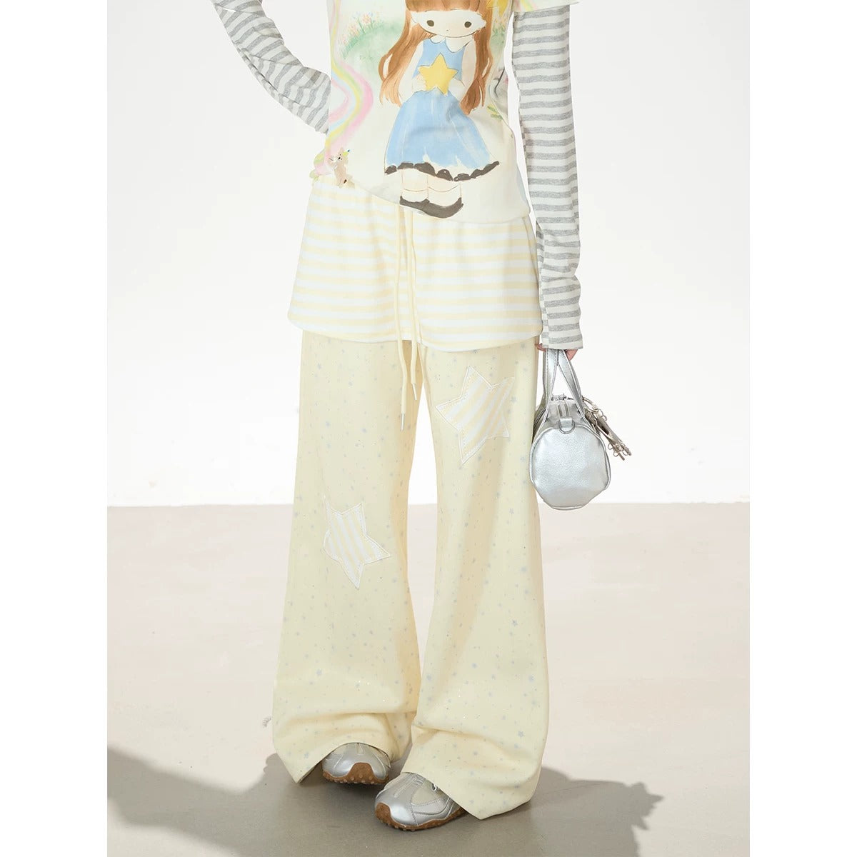 Star Patch Layered Wide-Leg Sweatpants