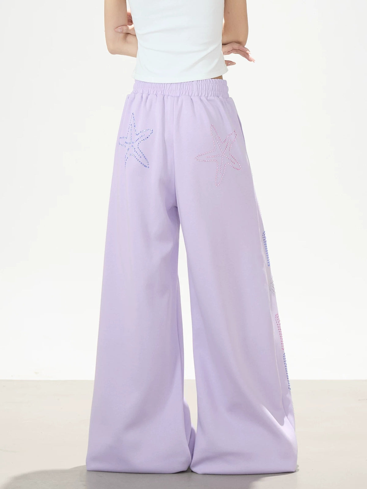 Pantalon de survêtement à jambes larges avec strass motif étoile de mer