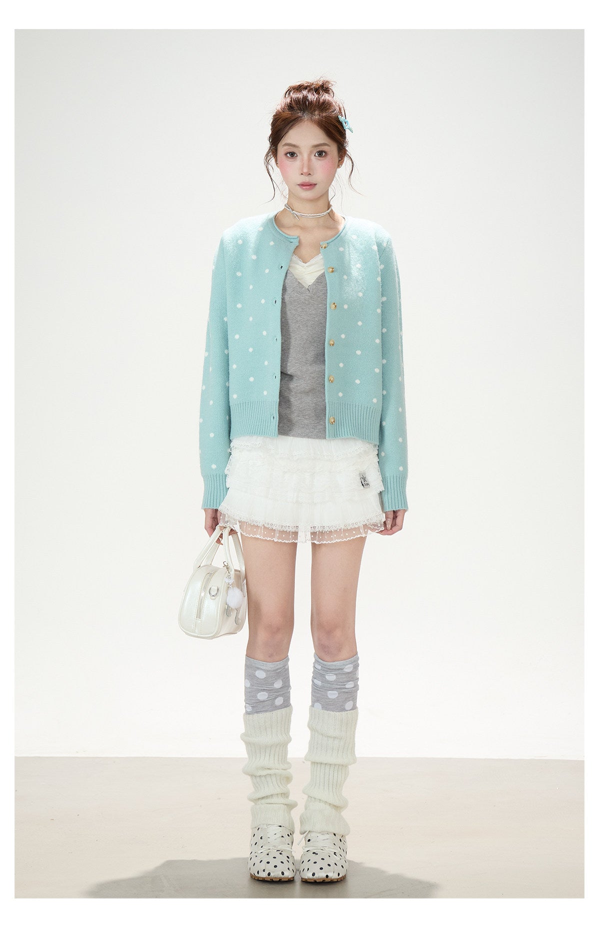 Faux-Layered V-Neck Long Sleeve Top & Ruffle Mini Skirt