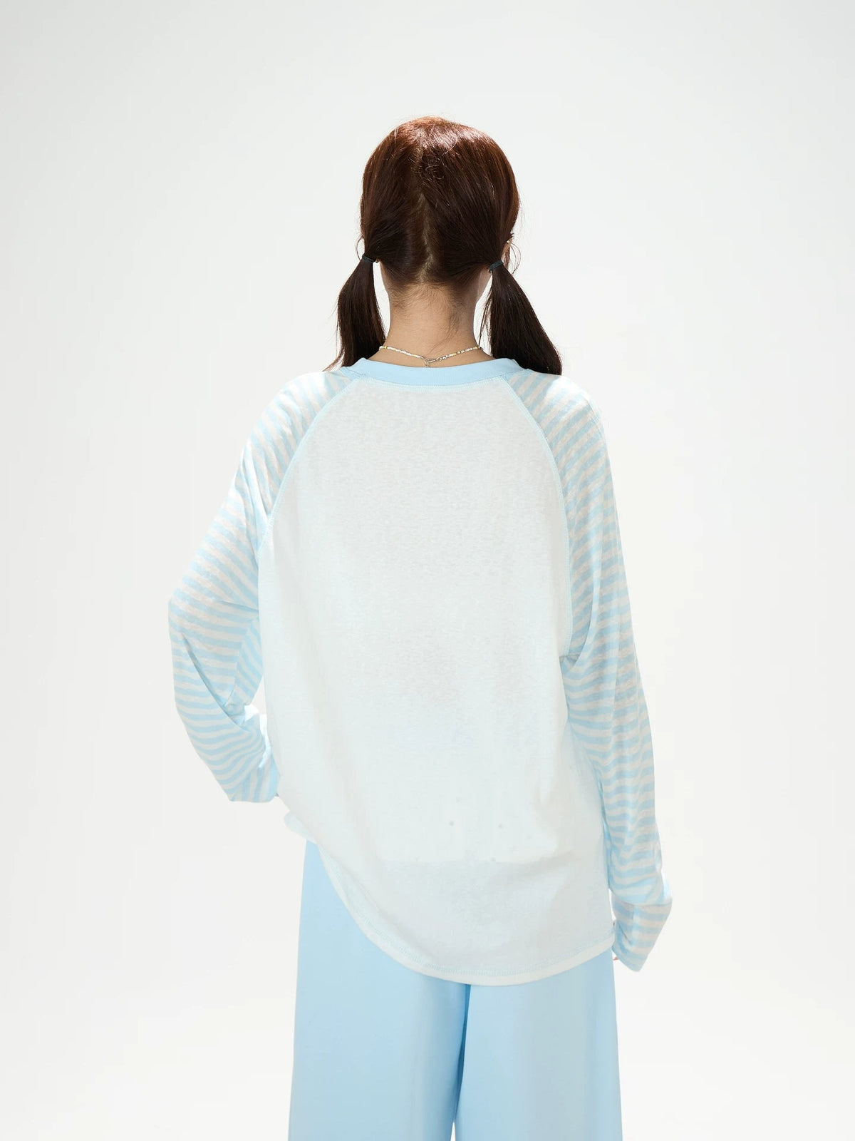 Cartoon Girl Stripe Raglan Long Sleeve Top & Black Polka-Dot Ruffle Skirt