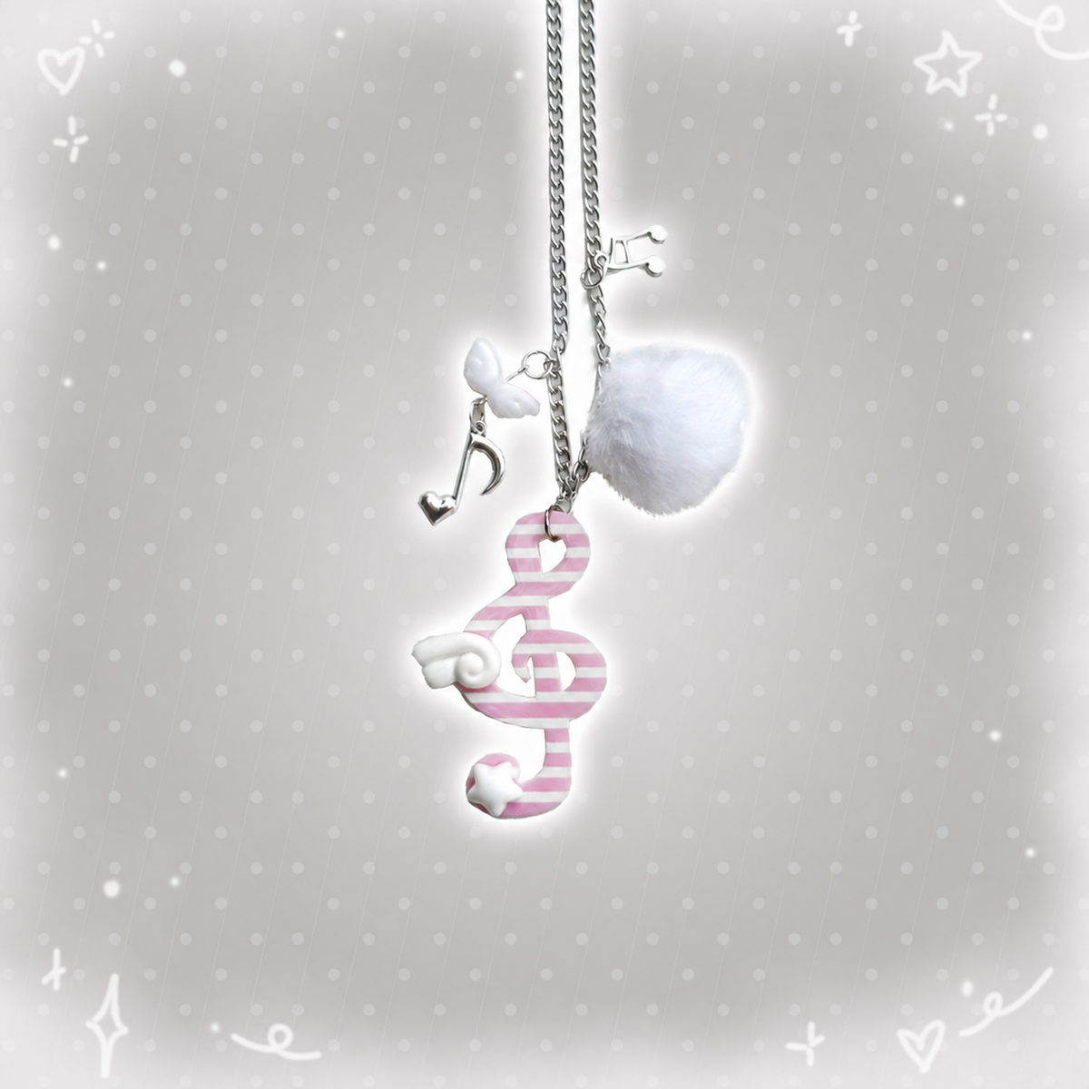 Winged Music Note Pom-Pom Necklace
