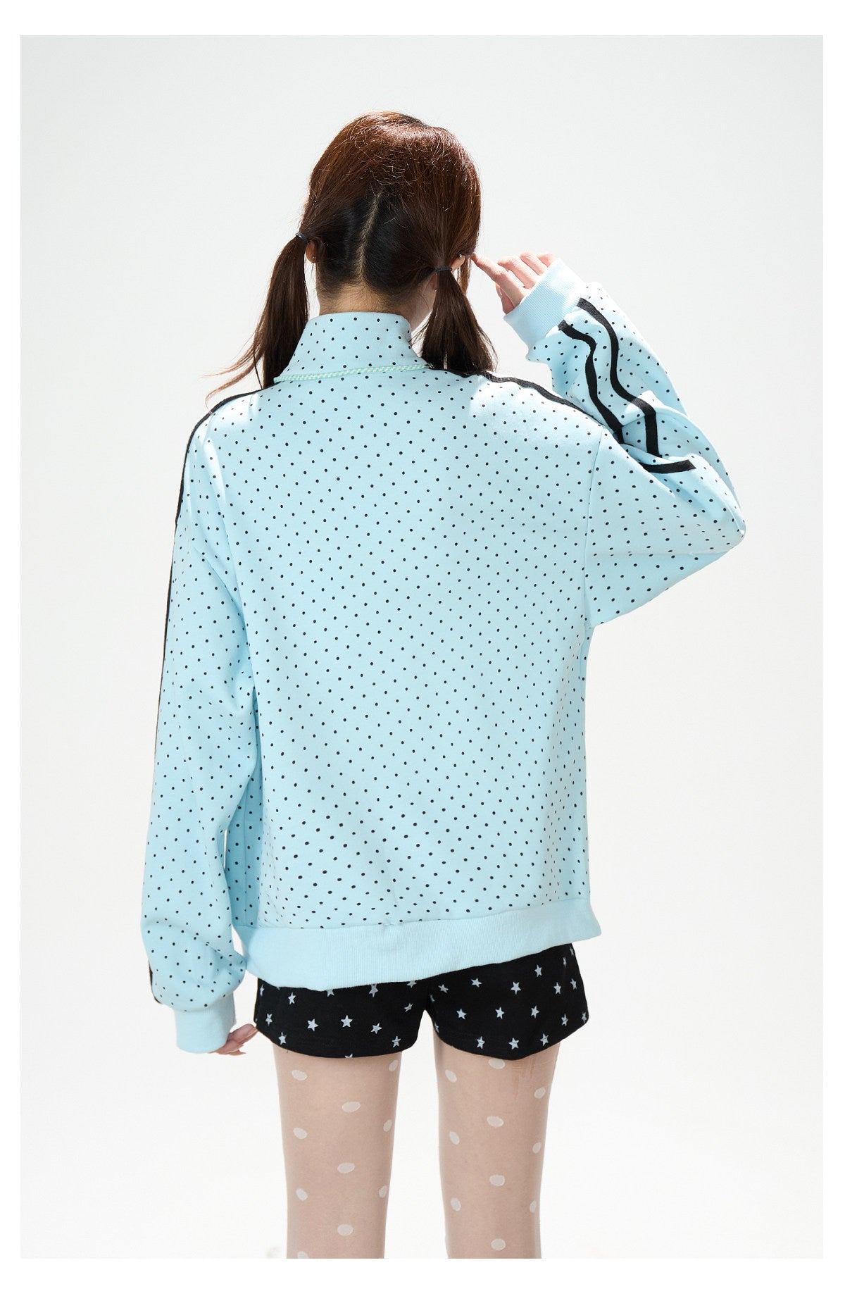 Polka-Dot Stripe Asymmetric Button Jacket & Star Print Shorts